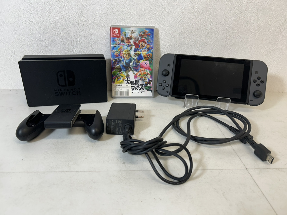 14637-082★動作確認済み・初期化済み♪Nintendo Switch グレー 本体 HAC-001 /ソフト 大乱闘スマッシュブラザーズ/ドック付★