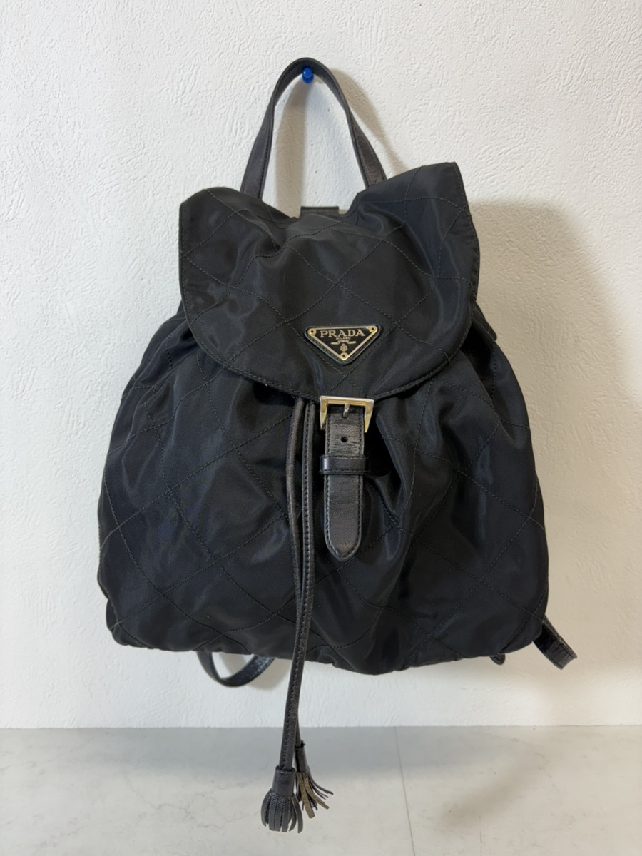 14757-044★PRADA プラダ リュックサック バックパック ナイロン キルティング ブラック 三角ロゴ プレート レディース イタリア製★