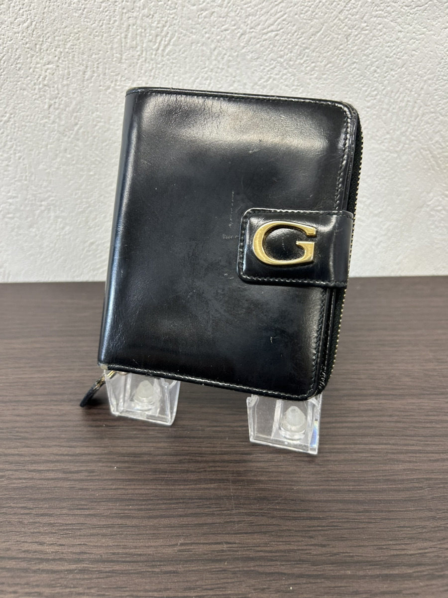 14755-042★GUCCI グッチ ヴィンテージ Gロゴ 二つ折り財布 ブラック レザー MADE IN ITALY 　035.1448.1857.0★