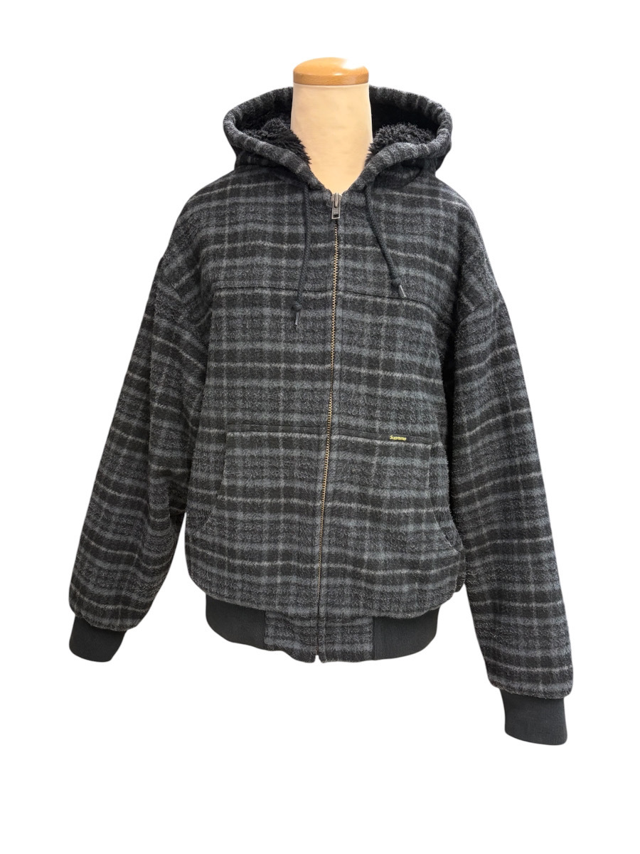 14780-014★Supreme シュプリーム フーデッドジャケット Mサイズ チェック柄 ウール混 ボアライナー 中綿 ブラック グレー メンズ★
