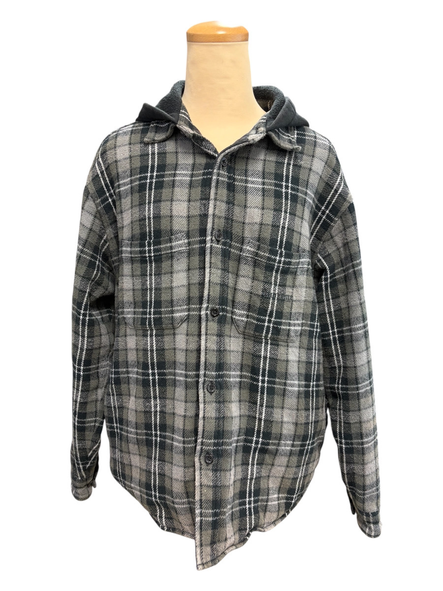 14779-014★Supreme シュプリーム フード付き チェック柄 シャツジャケット キルティング 中綿 ブラック グレー Sサイズ メンズ★