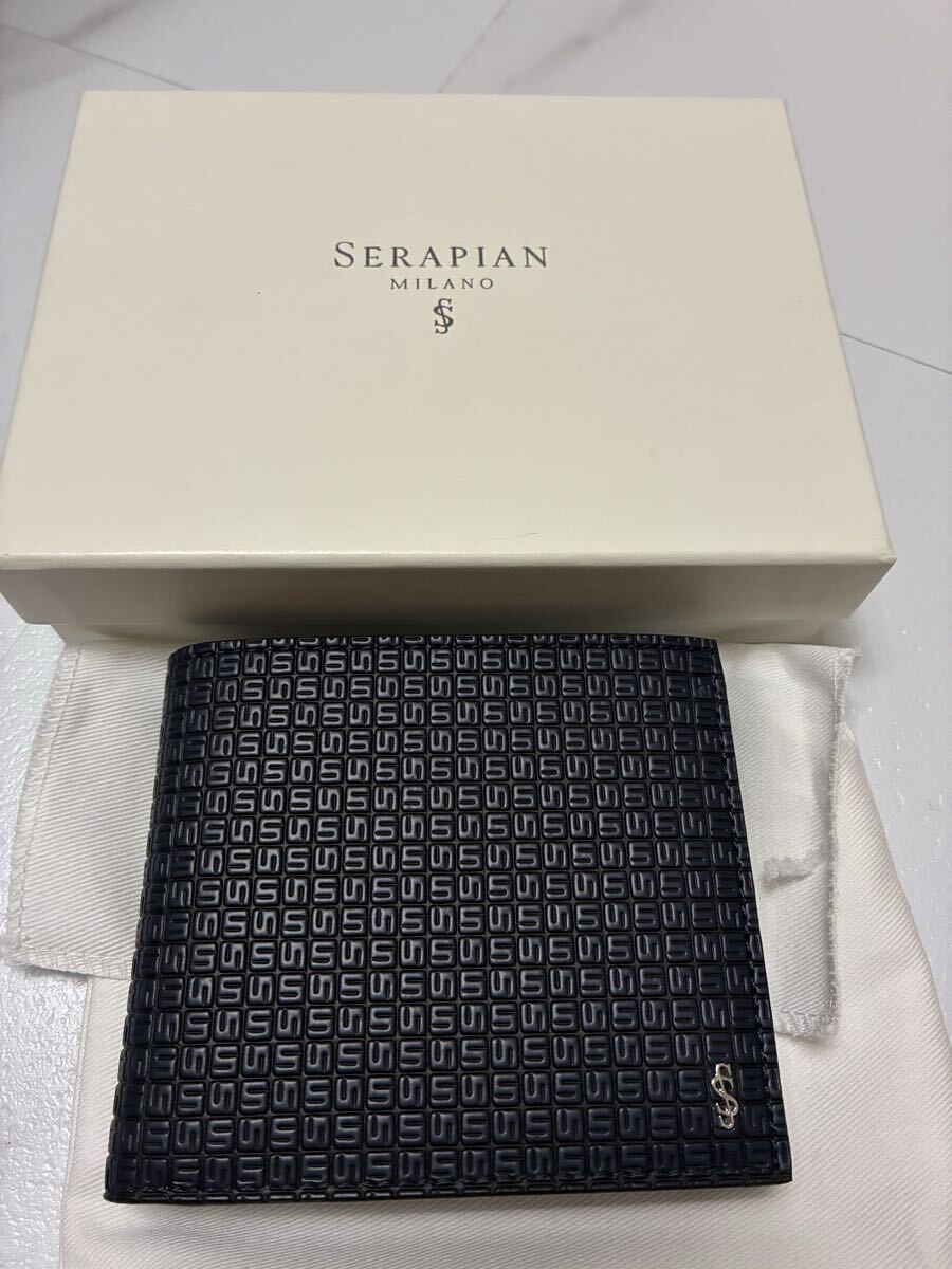 未使用　 セラピアン　ダークネイビー　 二つ折り財布 イタリア製 SERAPIAN