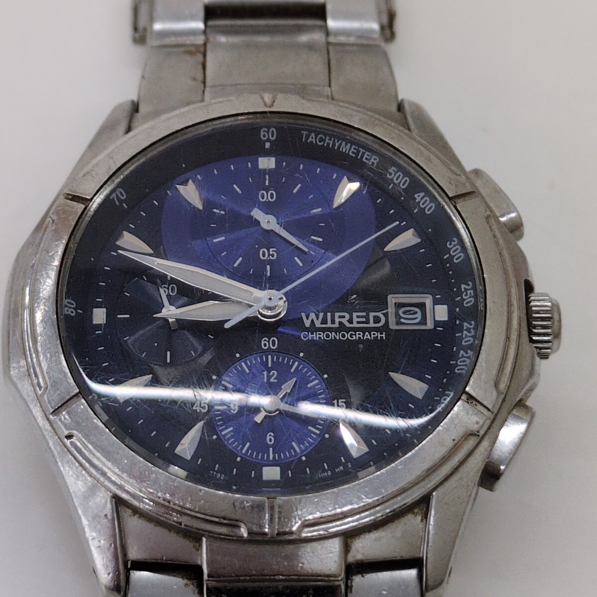 SEIKO セイコー WIRED ワイアード クロノグラフ 7T92-0GB0 デイト クォーツ メンズ 腕時計 ブルー文字盤