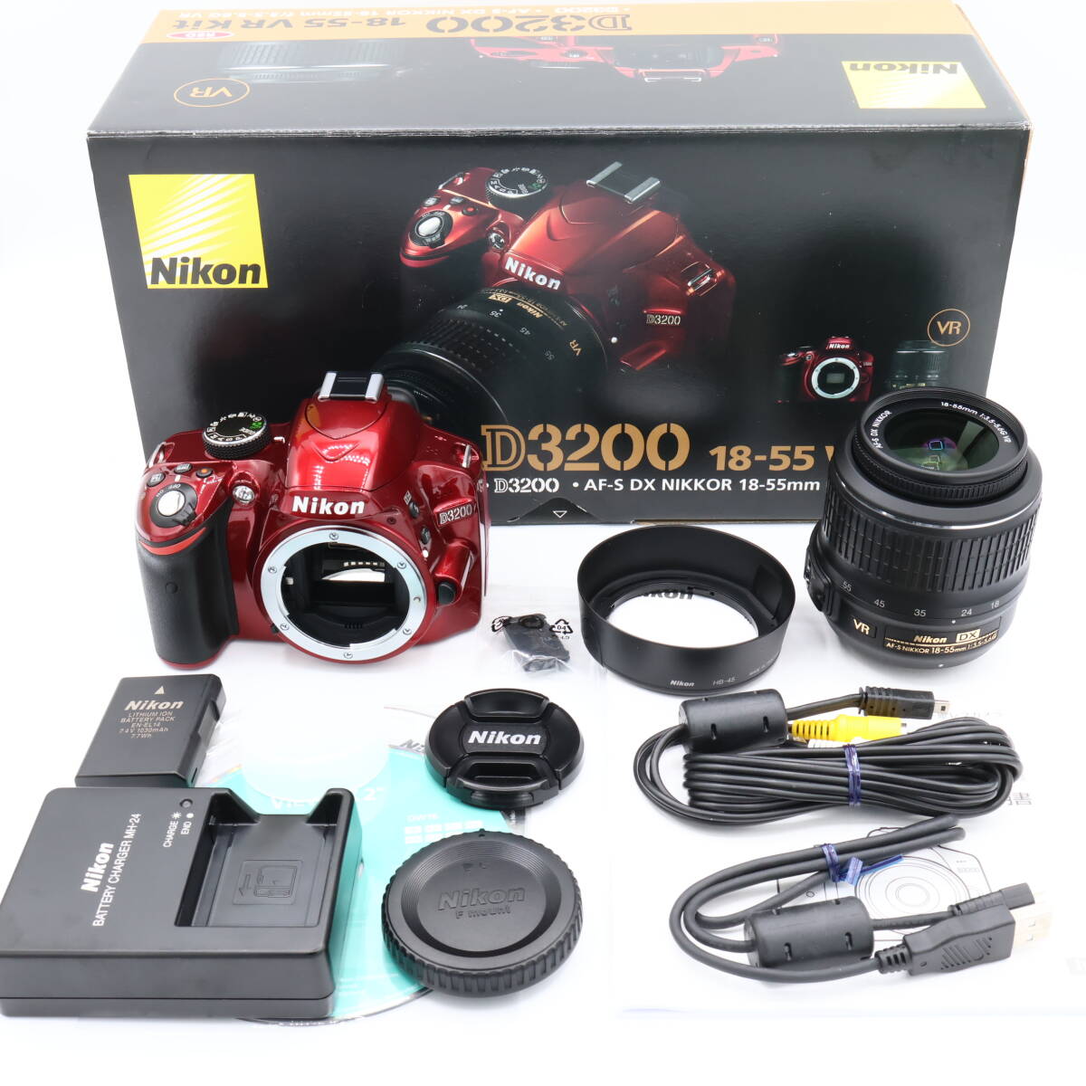 【シャッター回数：4502回】Nikon ニコン D3200 レンズキット AF-S DX NIKKOR 18-55mm f/3.5-5.6G VR付属 レッド #260612_2012574