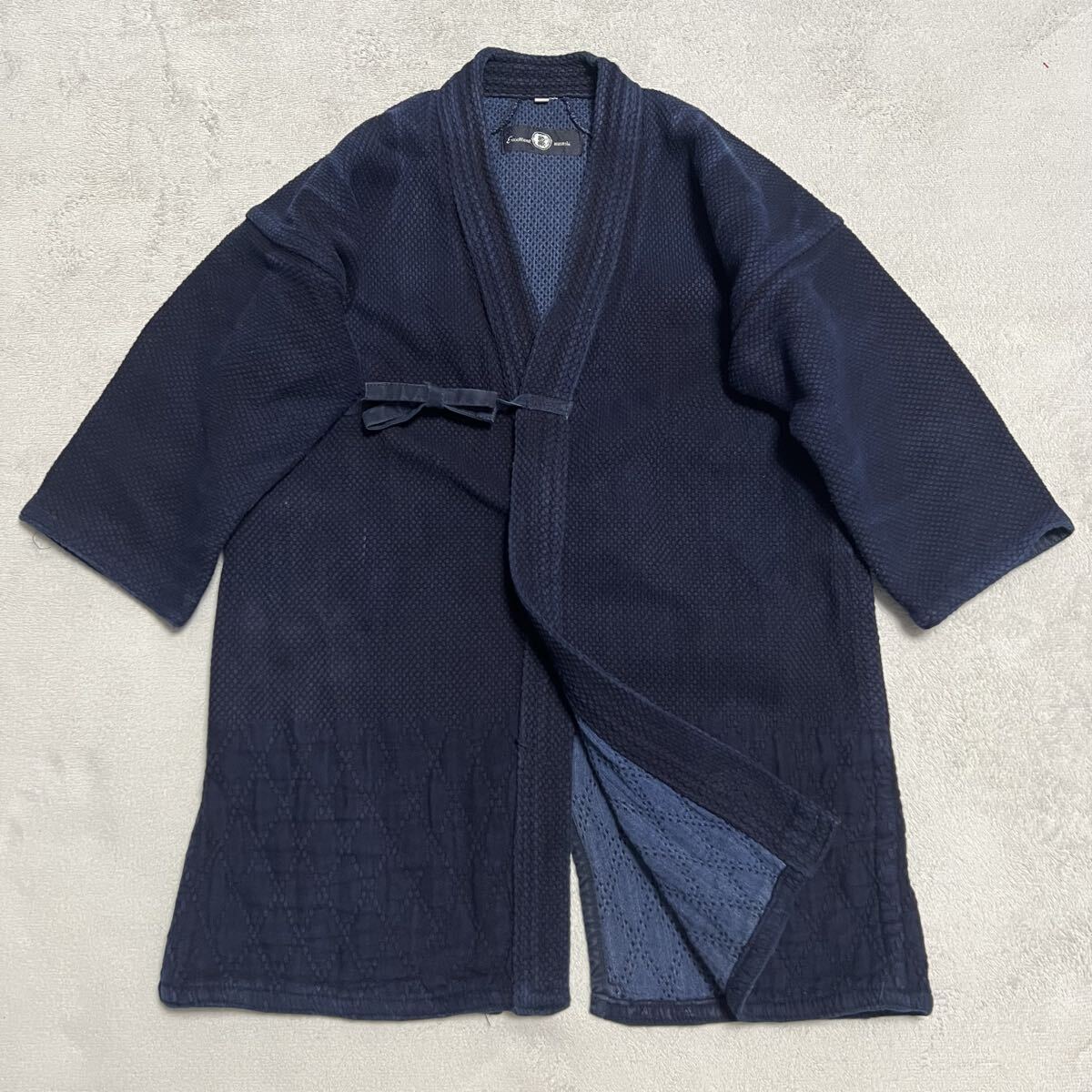 ★高級★Excellent musashi 武蔵 インディゴ染め 正藍染 刺し子 道着 剣道着 上衣 武道具 胴着 刺子織 生地 柔道 サイズL メンズ R-9197