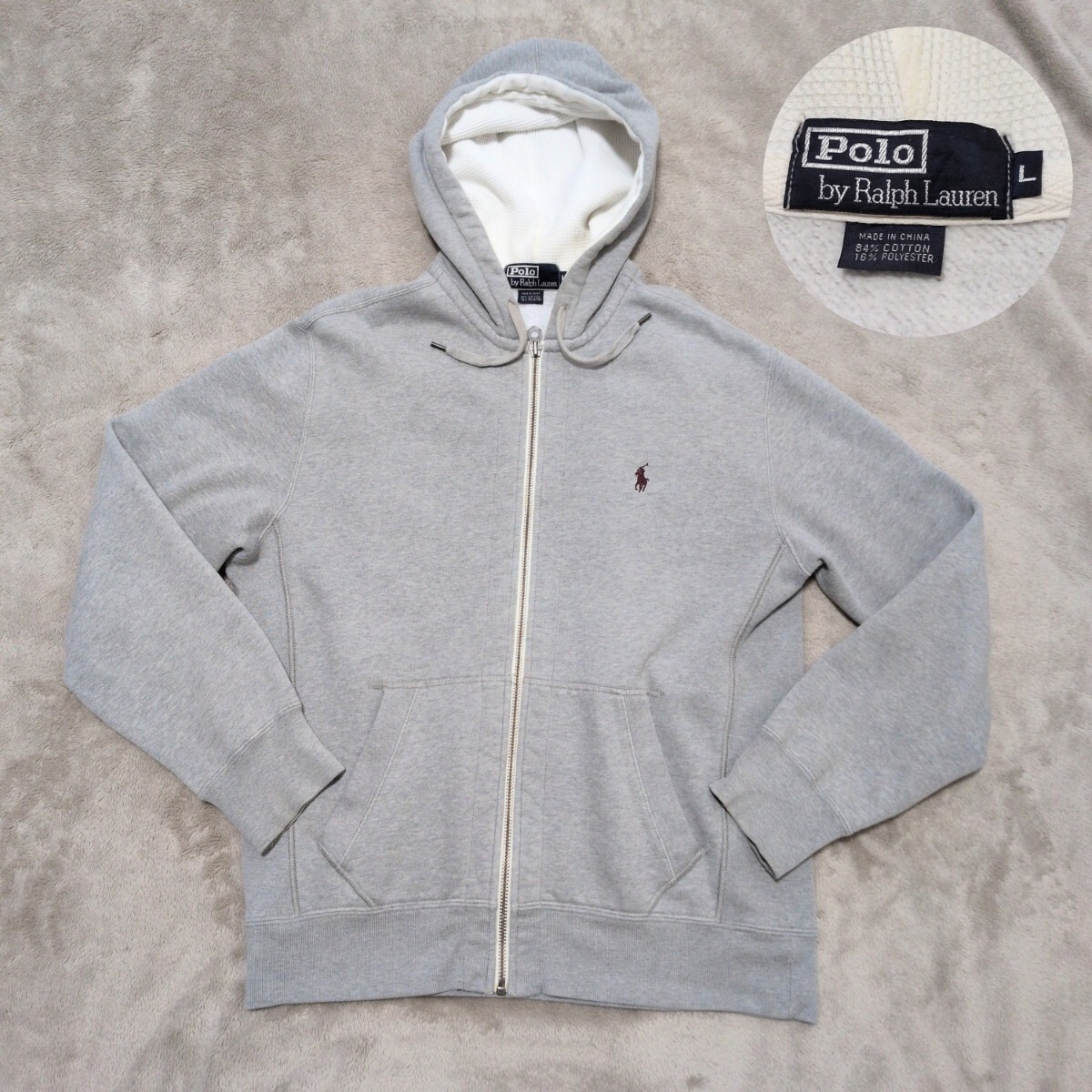 Polo by Ralph Lauren ラルフローレンジップアップパーカー グレー L インパクト21 ポニーロゴ リバースウィーブ型 フード裏地サーマル