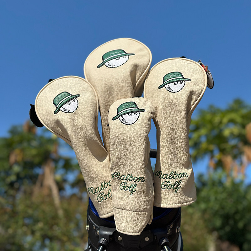 4点セット Malbon Golf ヘッドカバー ドライバー/フェアウェイ/ユーティリティ/パター 限定ベージュ