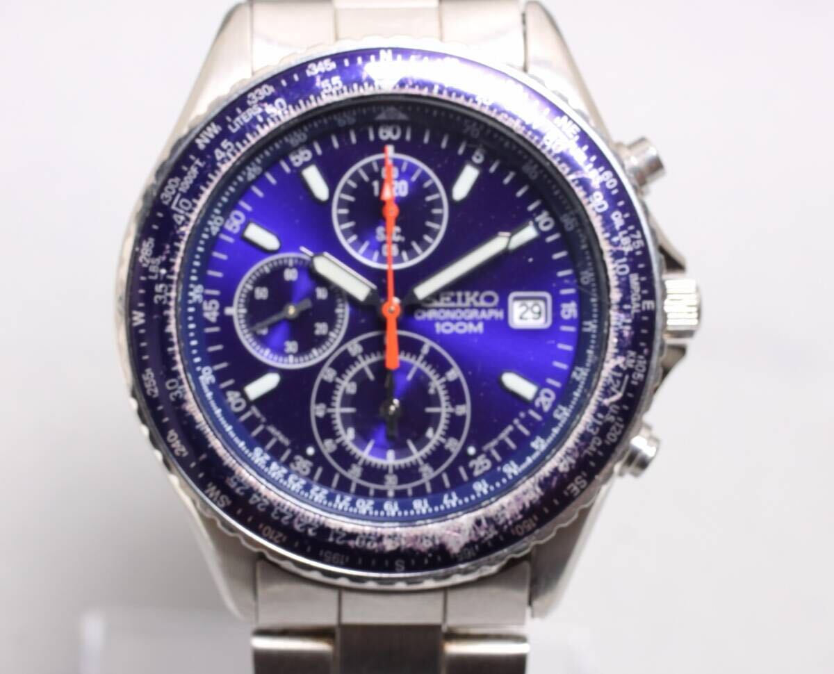 SEIKO セイコー 7T92-0CF0 クロノグラフ デイト QZ ブルー文字盤 メンズ腕時計 