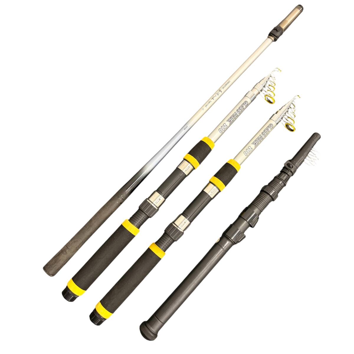 １円スタート【美品】GLASS PACK 210 グラスパック RYOBI リョービ 蒼流ハエ 45 釣竿4点セット 釣り具 ブラック シルバー 現状品