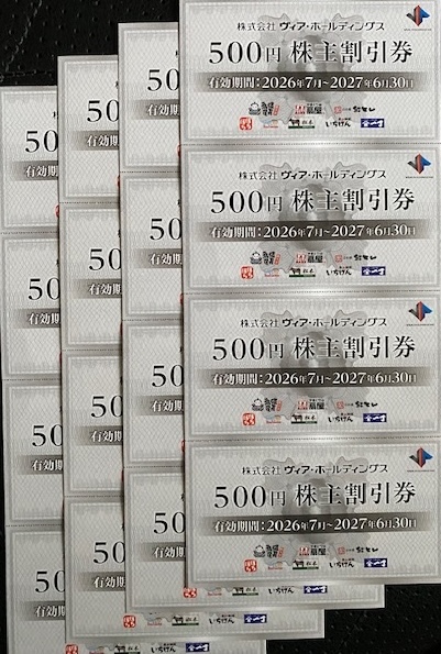 最新★ヴィア・ホールディングス★株主割引券★8,000円分（500円×10枚）扇屋★2027年6月30日