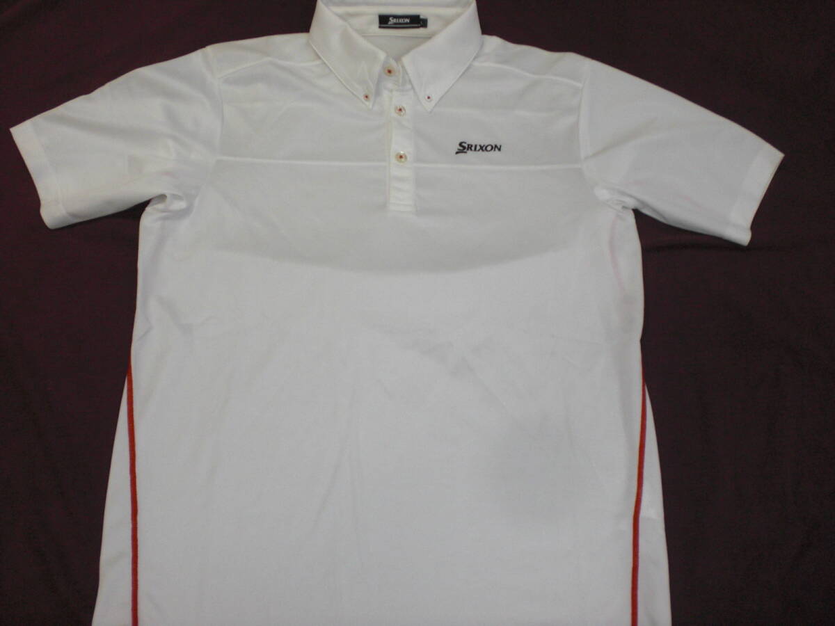 SRIXONスリクソン・白×赤ライン ボタンダウン半袖シャツ(L) USED美品