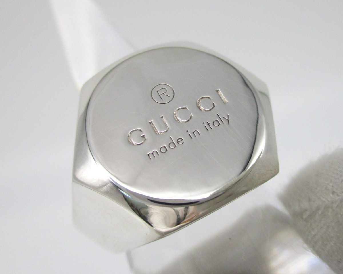 大ボリューム42g■グッチ■美品■ヘキサゴン シグネット ロゴリング 印台■19号■SV925