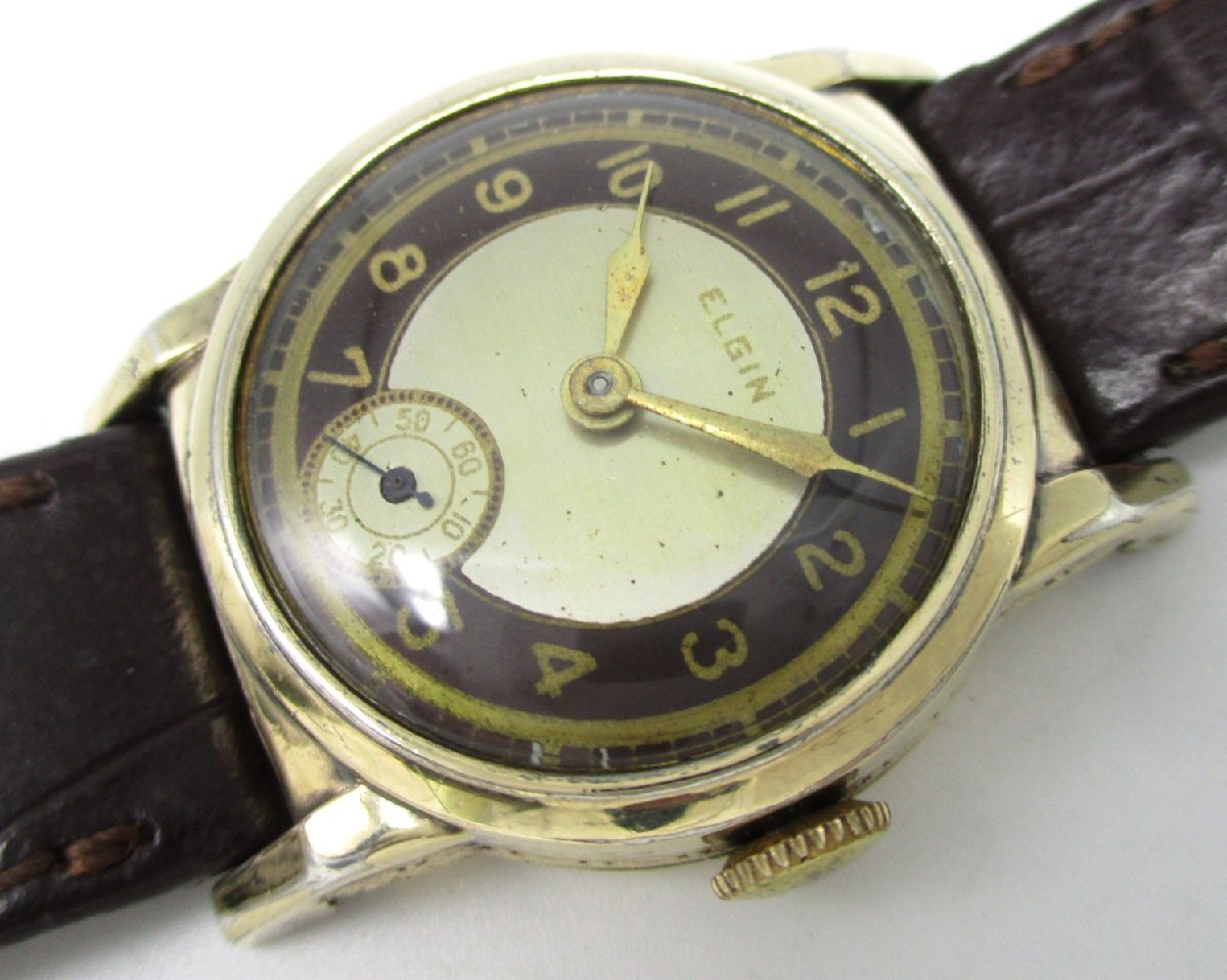 ■ELGIN エルジン■アンティーク手巻腕時計 スモセコ 10K RGP 金張り■メンズ・ボーイズ