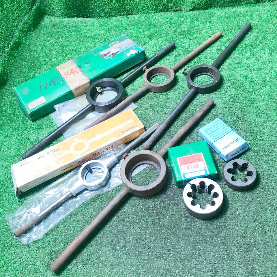 岡蒼g540 SKC 他 ■ねじ切りダイス ミリ(M30×3.5/M40×4.7) ダイスハンドル 全長約380mm～510mm ★計7点セット