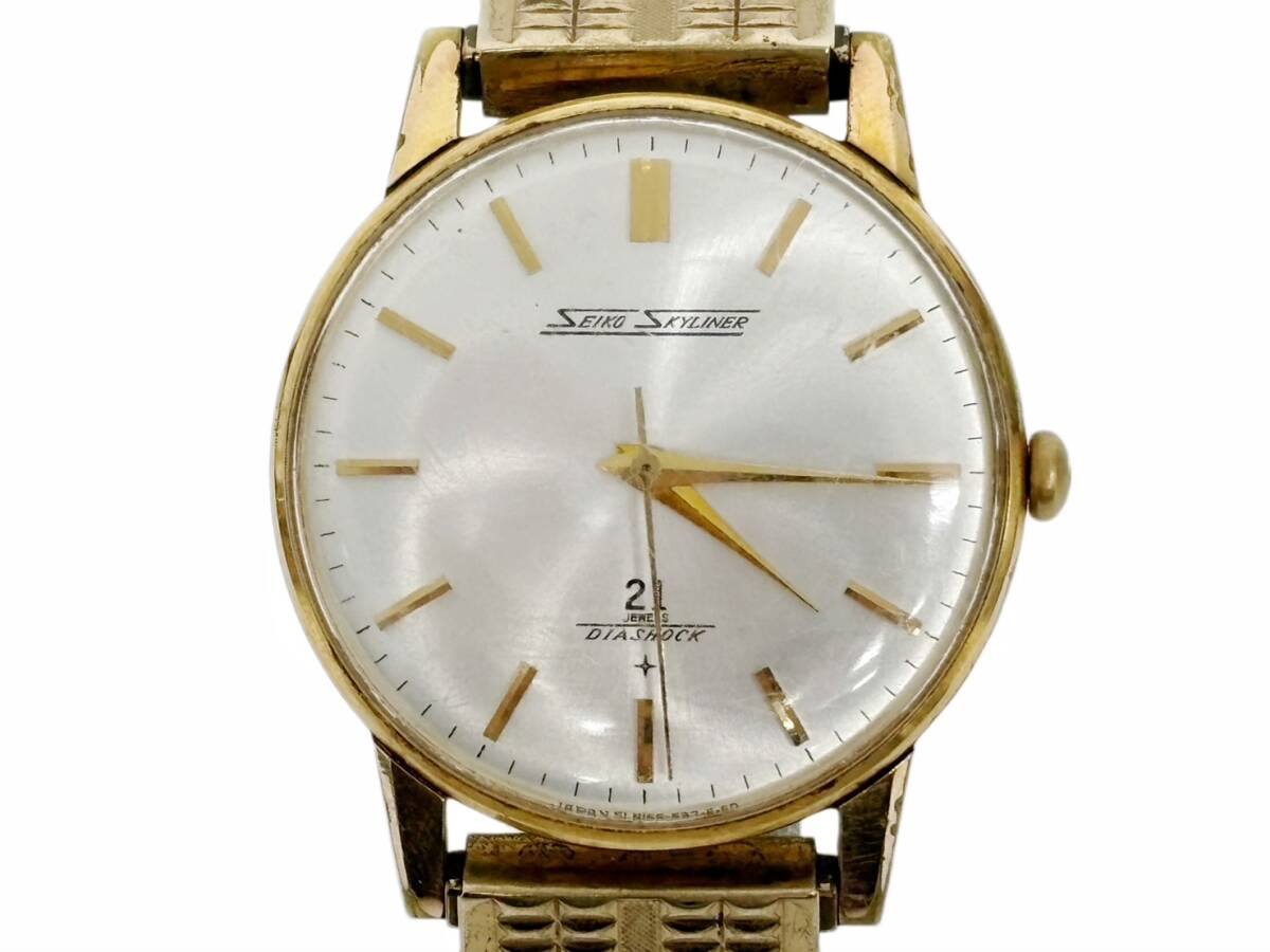 稼働品 SEIKO スカイライナー 手巻き 腕時計 16001E 21石 3針 ラウンド 白文字盤 Skyliner セイコー ゴールド HG260514