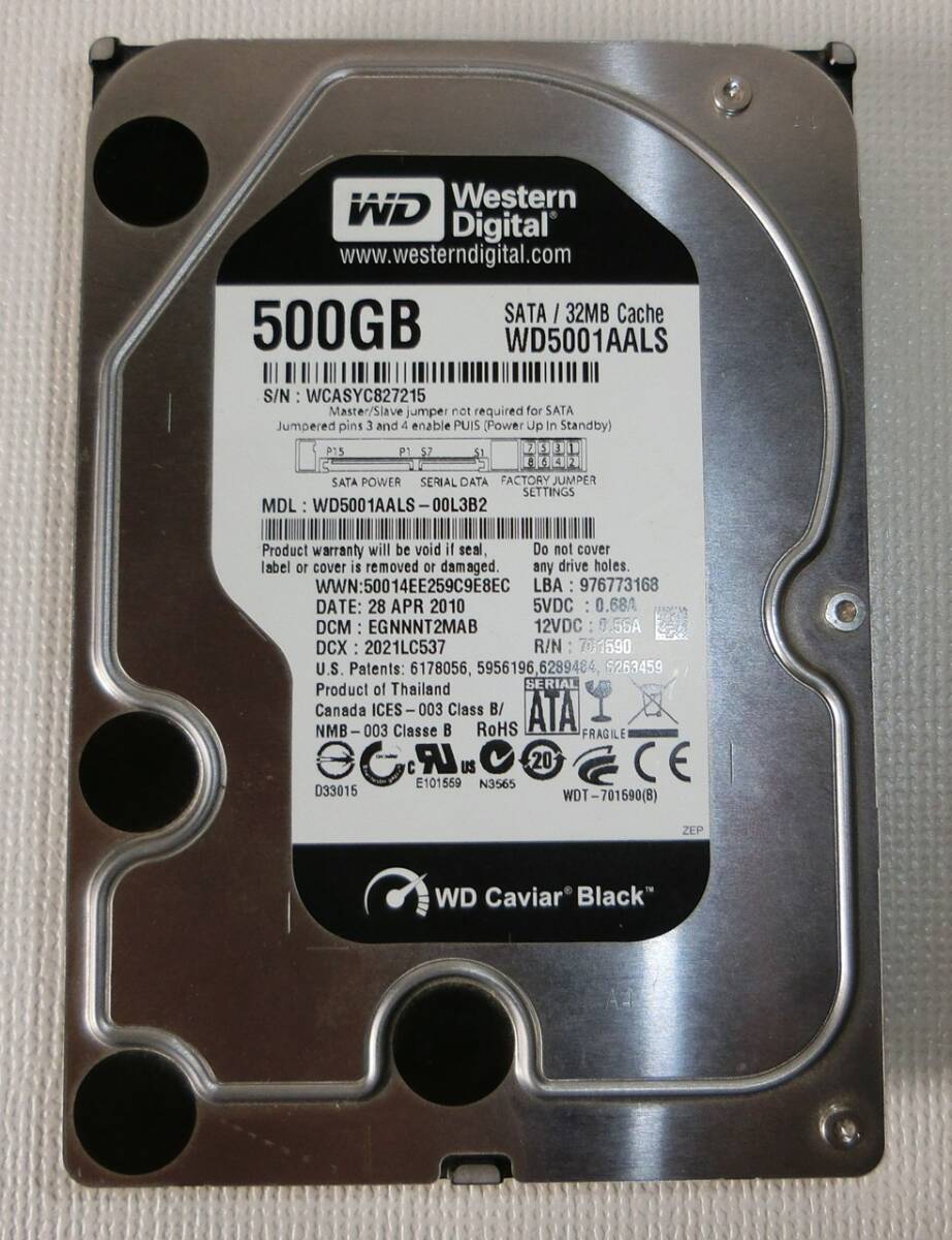 Western Digital WD5001AALS 500GB 3.5インチ HDD ゼロライト 初期化済み 正常