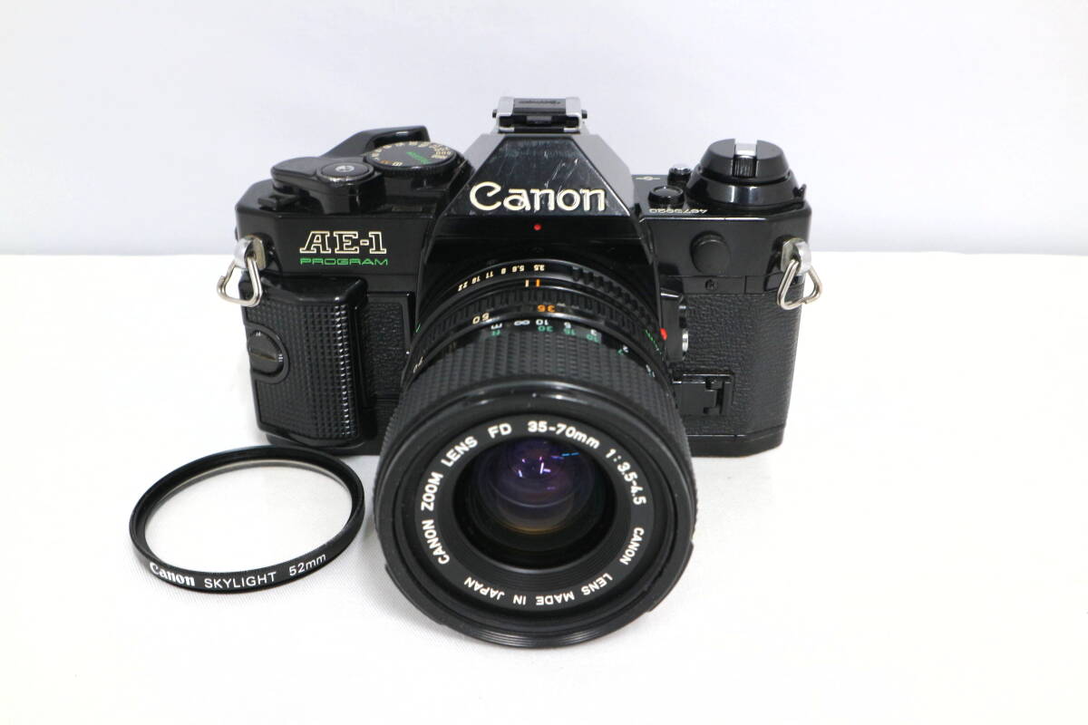 【動作確認済】Canon AE-1 PROGRAM ブラック + FD 35-70mm F3.5-4.5 ズームレンズ 標準 一眼レフカメラ キヤノン 中古 Y390