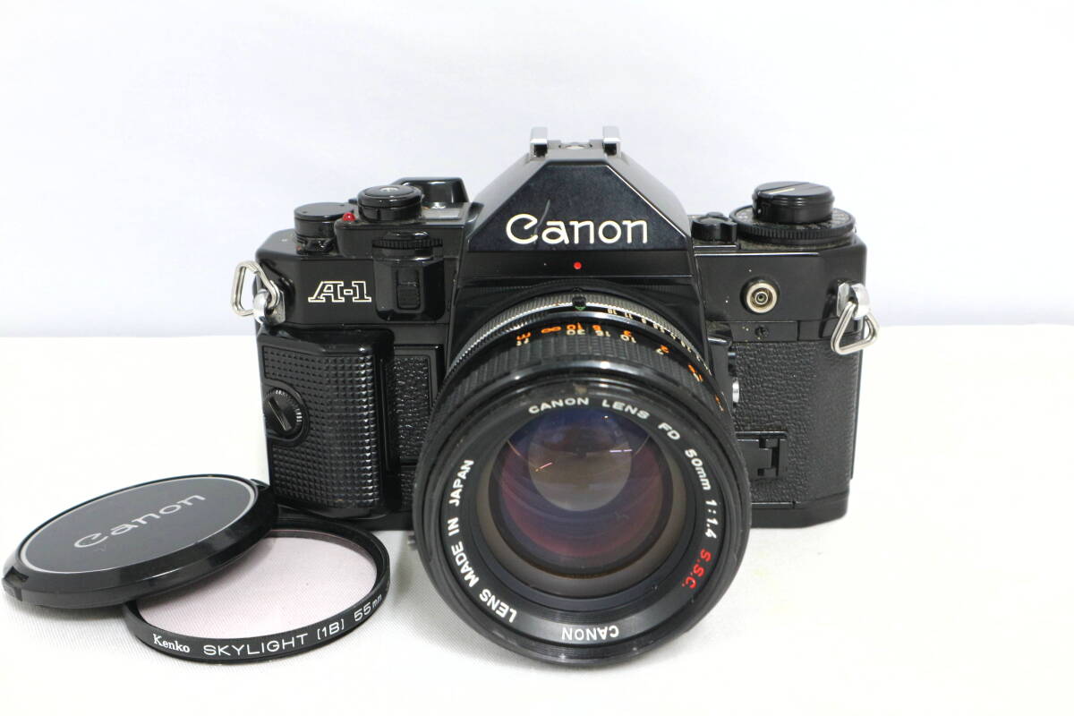 【ジャンク】Canon A-1 + FD 50mm F1.4 S.S.C. シャッター不可 キヤノン 一眼レフカメラ 大口径 単焦点レンズ 部品取り Y391
