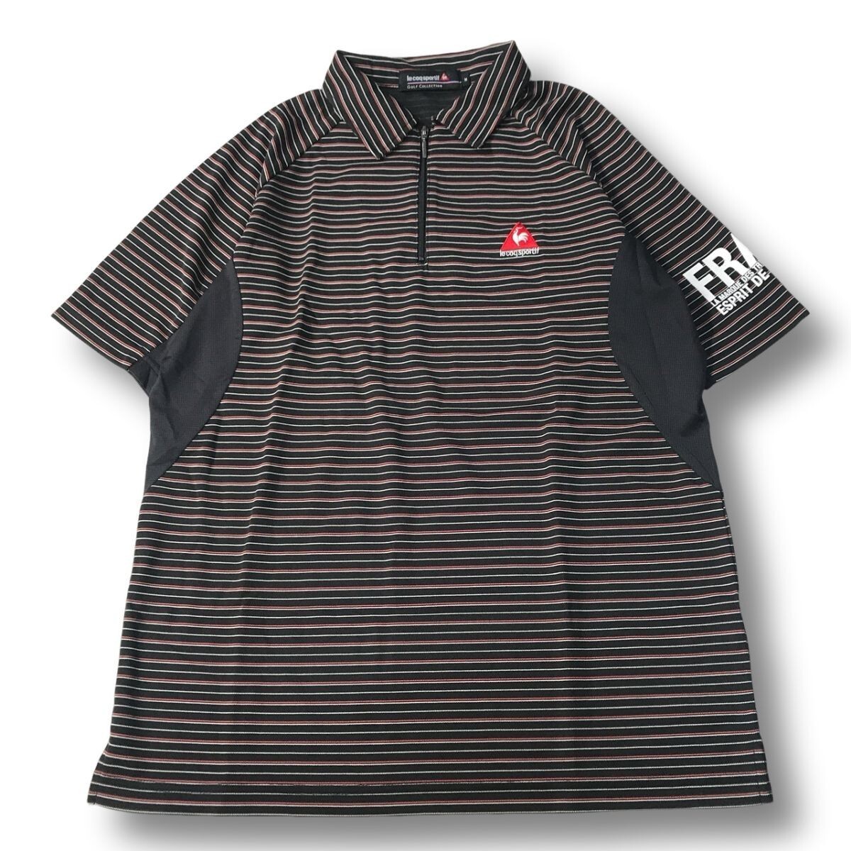 《良品◎》LeCoq Sportif ルコックスポルティフ★ハーフジップ*ボーダー*ポロシャツ*ブラック/ホワイト/レッド*サイズM(MS5454)◆NP