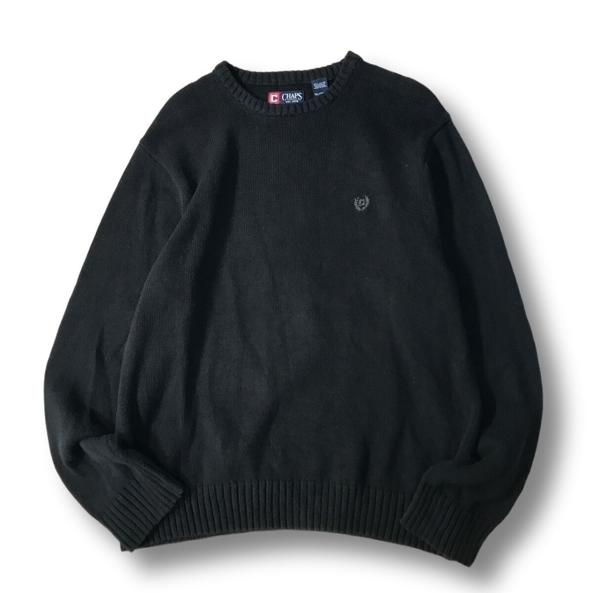 《良品◎》CHAPS チャプス★ワンポイント*長袖ニット*セーター*ブラック*サイズXXL(MA11547)◆S80