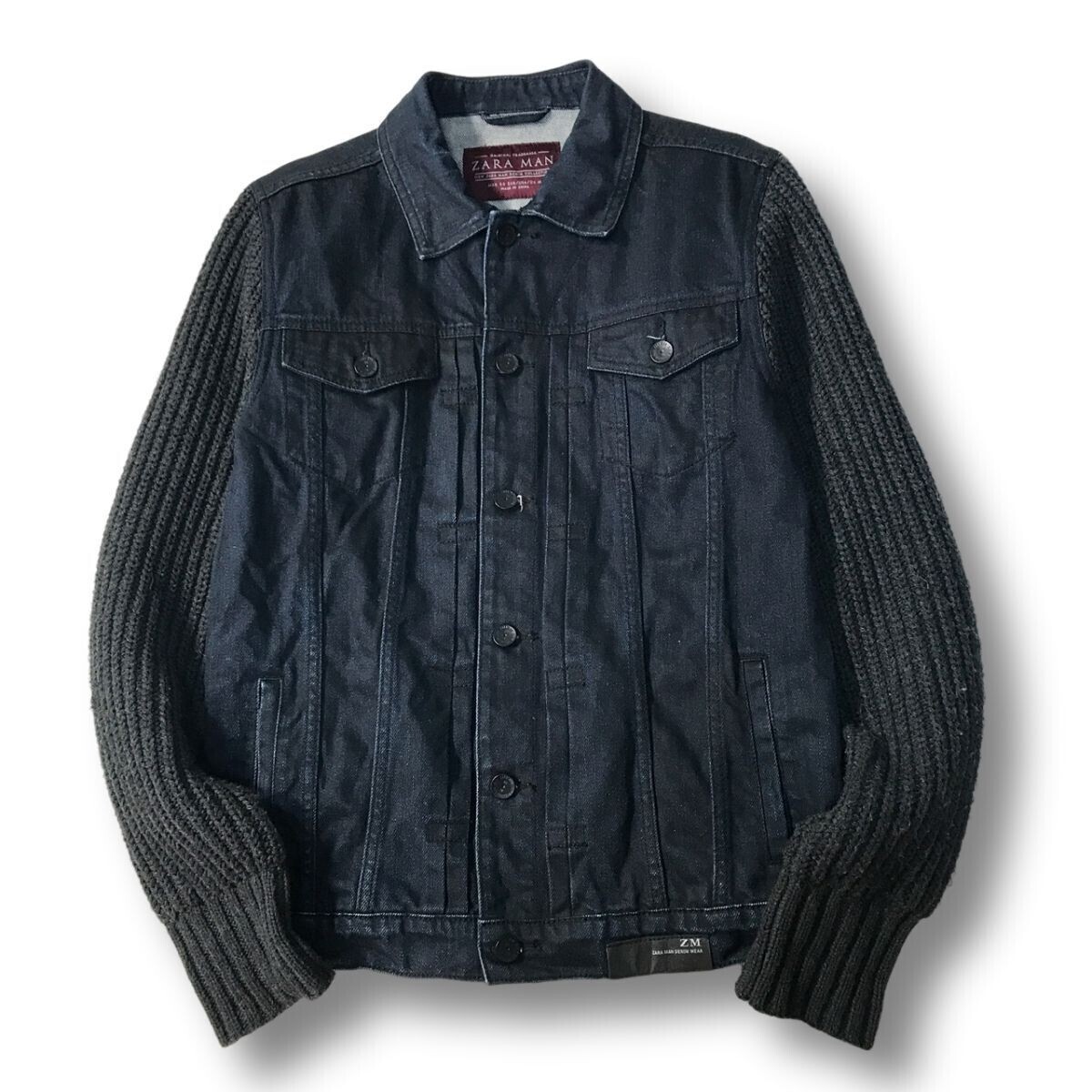 《良品◎》ZARA MAN ザラマン★袖切り替え*ジージャン*デニムジャケット*インディゴブルー/ダークグレー*サイズM(MA11422)◆S80