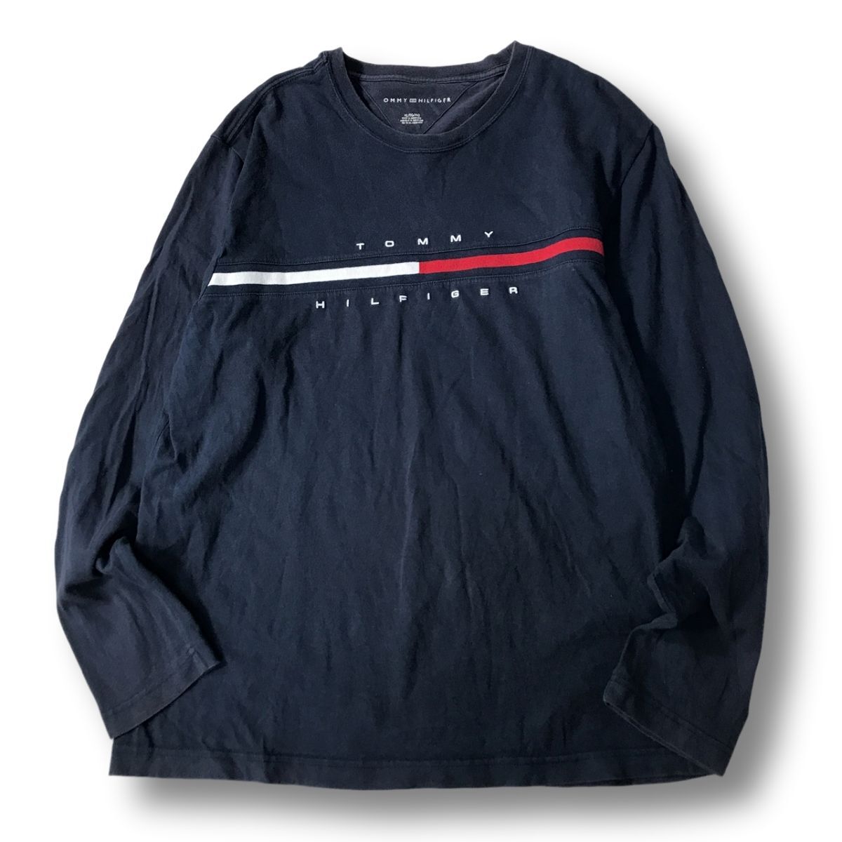 《オススメ◎》TOMMY HILFIGER トミーヒルフィガー★ロゴデザイン*長袖Tシャツ*カットソー*ネイビー*サイズXL(MA12036)◆S60