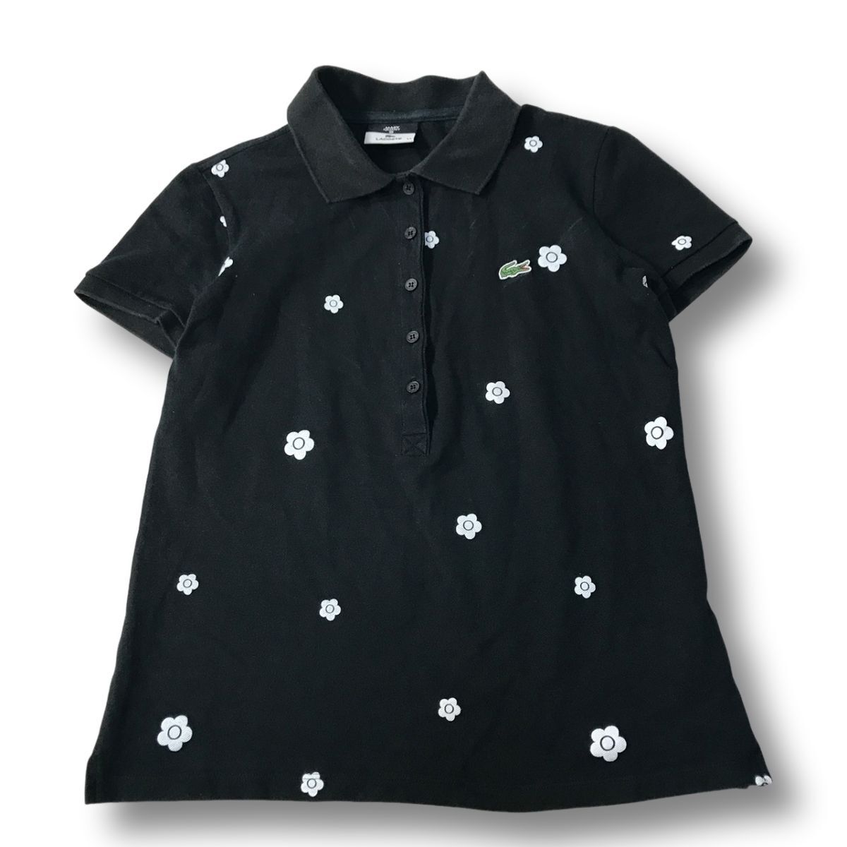 《オススメ◎》LACOSTE×MARY QUANT ラコステ×マリークワント★総柄*ポロシャツ*ブラック/ホワイト*サイズ34(LS1005)◆NP