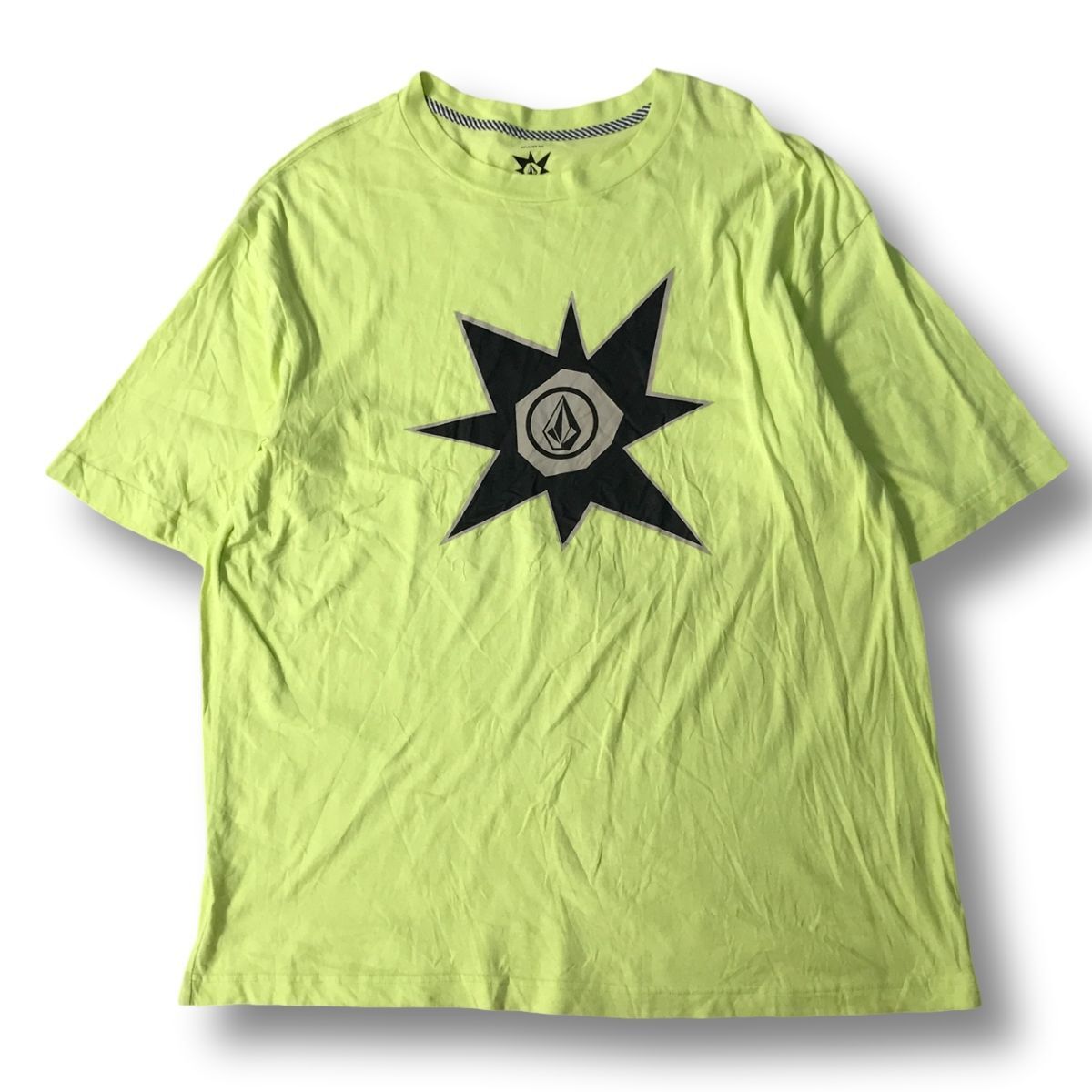 《良品◎》VOLCOM ボルコム★ロゴデザイン*半袖Tシャツ*カットソー*イエローグリーン*サイズXL(MS5545)◆S60