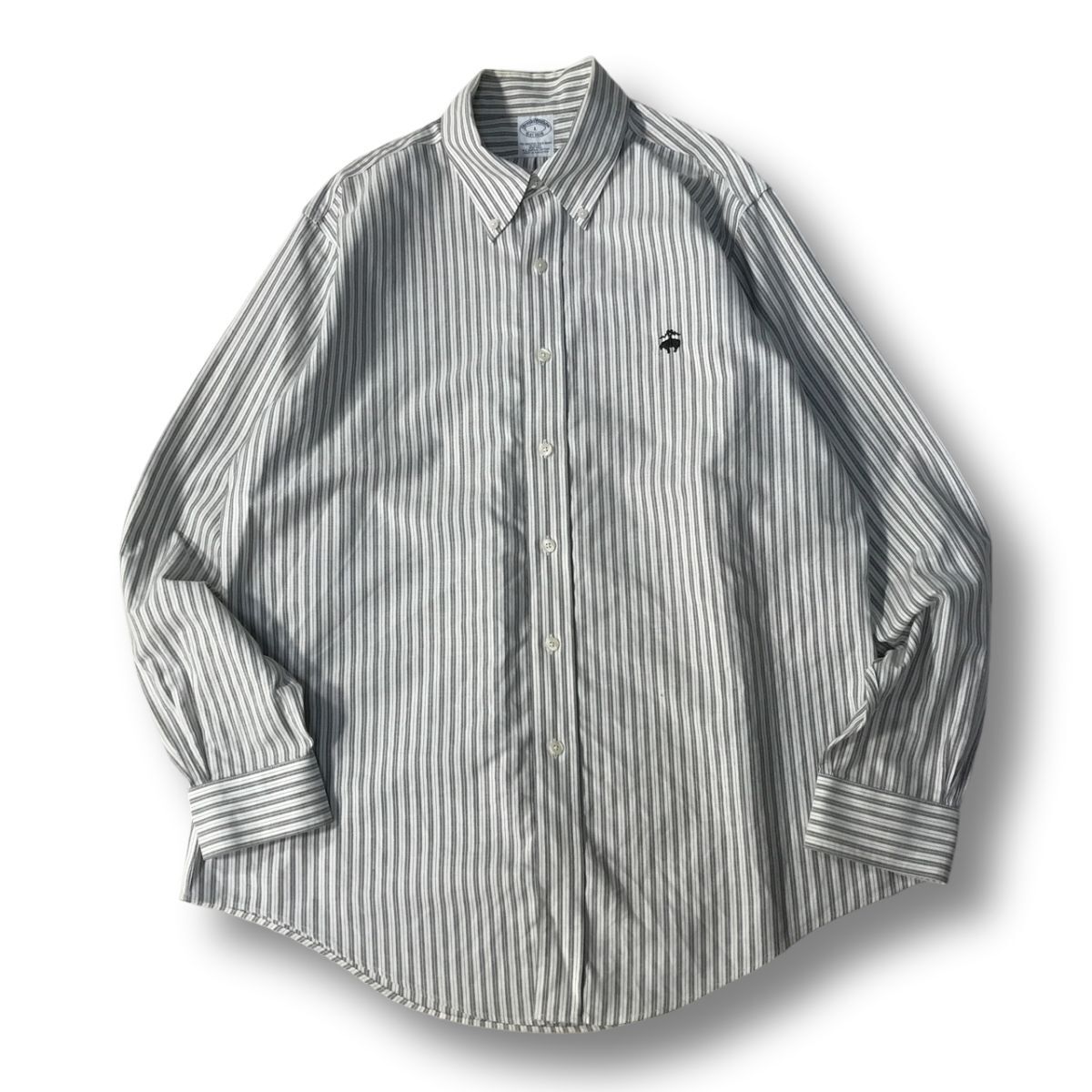 《オススメ◎》Brooks Brothers ブルックスブラザーズ★ストライプ*ボタンダウン*シャツ*グレー/ホワイト*サイズL(MA12124)◆S60