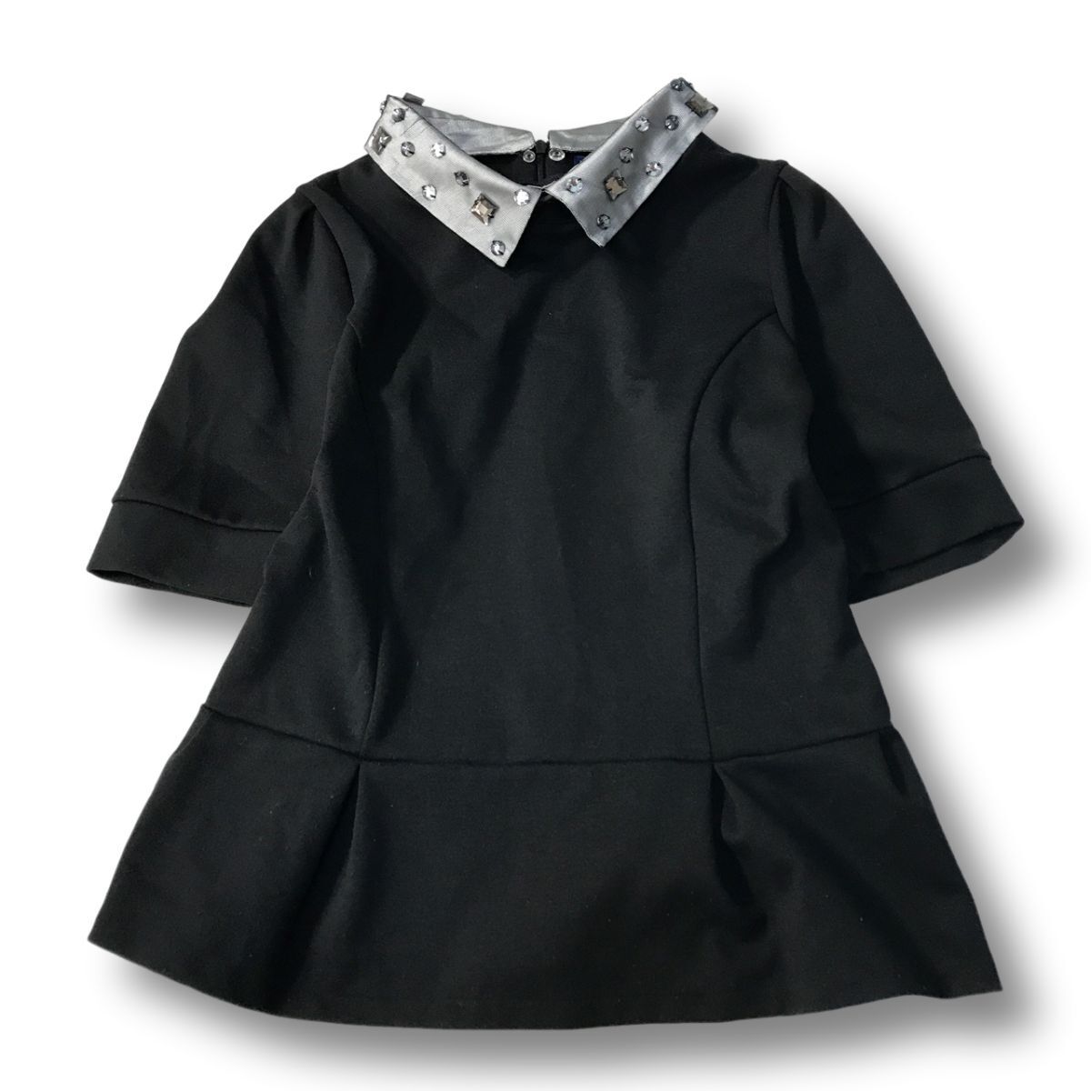 《良品◎》M'S GRACY エムズグレイシー★日本製*襟着脱*ビジュー*半袖シャツ*ブラウス*ブラック*サイズ38(LS1035)◆S60