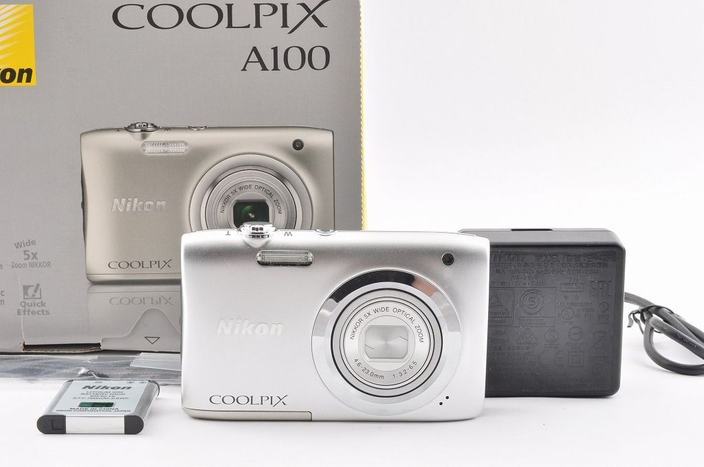 Nikon COOLPIX A100 シルバー 2005万画素 光学5倍ズーム コンデジ 動作品 元箱 バッテリー 充電器 ストラップ＃1596