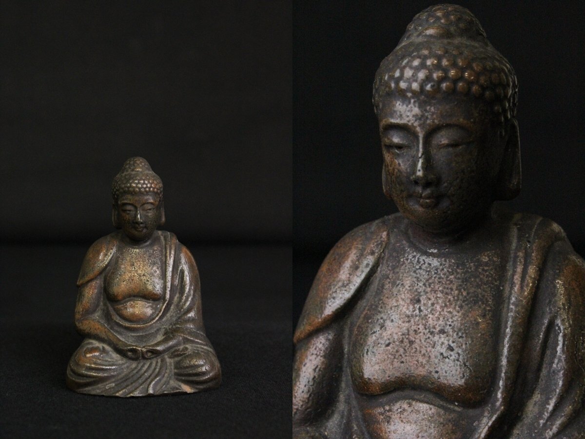 TB526釈迦如来 陶器製 仏像◇高さ約9.5cm/座像/お釈迦様/仏教美術/東洋彫刻/置物/焼物/工芸/時代/骨董/古美術/古道具タグボート