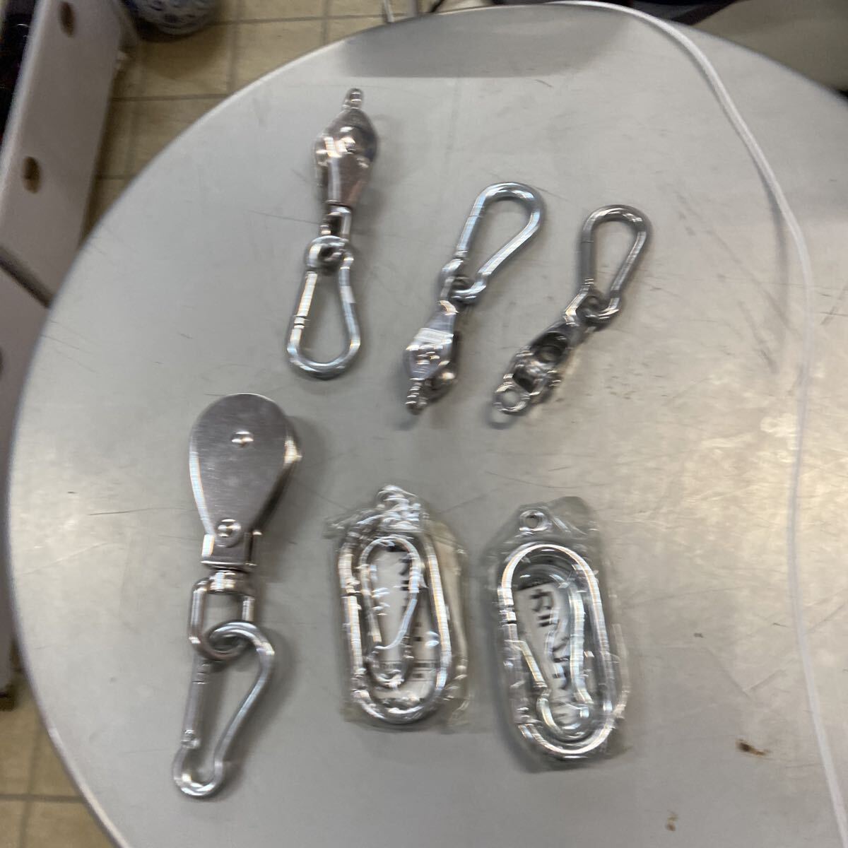 高級ASANO刻印あり含む ステンレス金具 6点セット◆滑車 プーリー カラビナ スイベル◆DIY 船舶 漁具 アウトドア まとめて