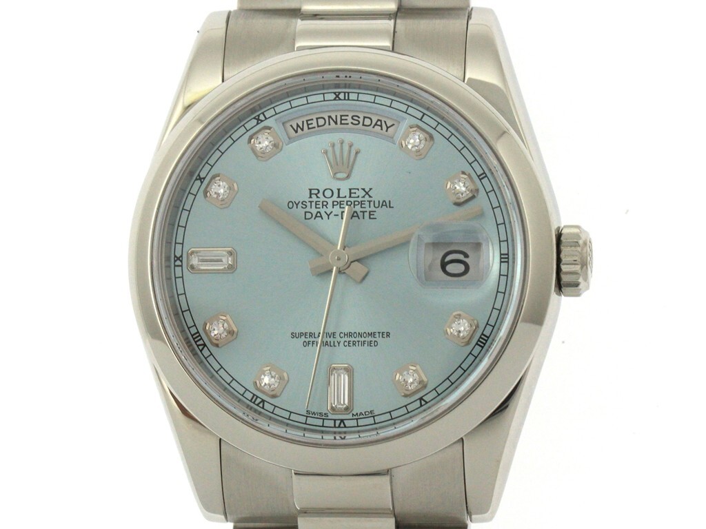 ROLEX ロレックス デイデイト36 118206A 腕時計 プラチナ 10Pダイヤモンドアイスブルー文字盤 メンズ【中古】【472】SJ