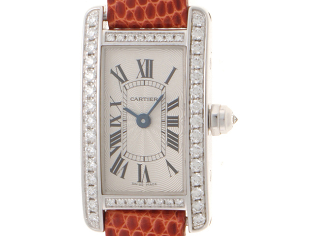 CARTIER カルティエ タンクアメリカン ミニ WB710015 腕時計 K18WG/革/ダイヤモンドベゼル シルバー文字盤 レディース【中古】472
