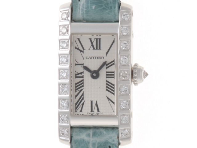 CARTIER カルティエ ラニエール タンク アロンジェSM WJ200338 腕時計 K18WG/ダイヤモンドベゼル シルバー文字盤 【中古】472