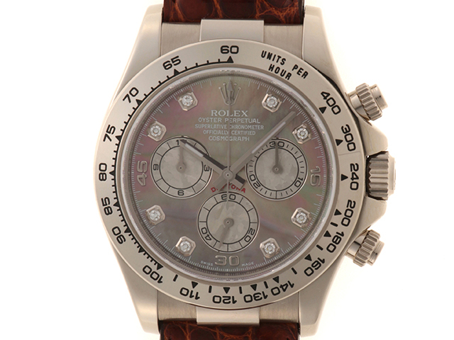 ROLEX ロレックス デイトナ 116519NG 腕時計 K18ホワイトゴールド/鰐革 ブラックシェル8Pダイヤモンド文字盤 自動巻き メンズ【中古】472