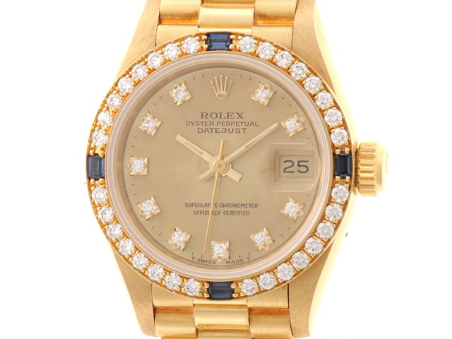 ROLEX ロレックス デイトジャスト26 69088G 腕時計 K18YG/4Pサファイア/ダイヤモンドベゼル 10Pダイヤモンドシャンパン【中古】472