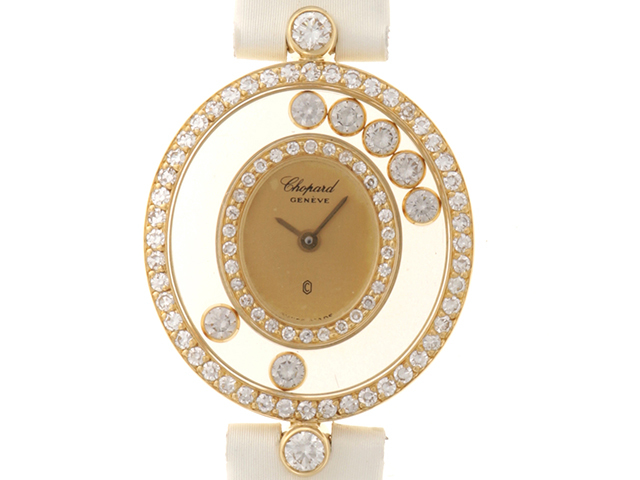Chopard ショパール ハッピーダイヤモンド オーバル G4292 腕時計 K18イエローゴールド/本革 5Pダイヤモンドゴールド文字盤 【中古】472