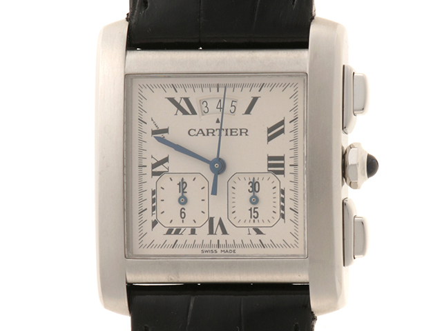 CARTIER カルティエ タンクフランセーズXXL クロノリフレックス W5101455 腕時計 スティール/本革 シルバー文字盤 メンズ【中古】472