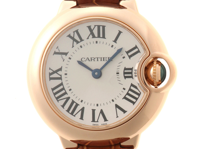 CARTIER カルティエ ウォッチ バロンブルーSM 時計 WGBB0007 腕時計 K18イエローゴールド/クロコダイル シルバー レディース【中古】433