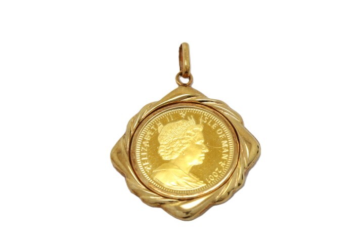 JEWELRY ノンブランドジュエリー エリザベス2世 2001年 マン島 キャットコイン ペンダントトップ K24 K18 ゴールド 1/10oz刻印【中古】460