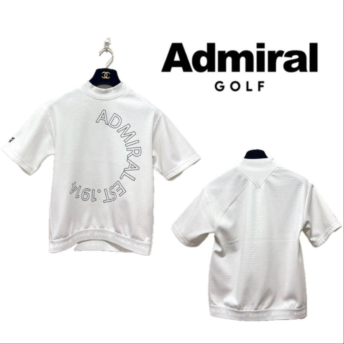 Admiral Golf 半袖モックネック ホワイト　シャツ　カットソー　ロゴ ゴルフウェア