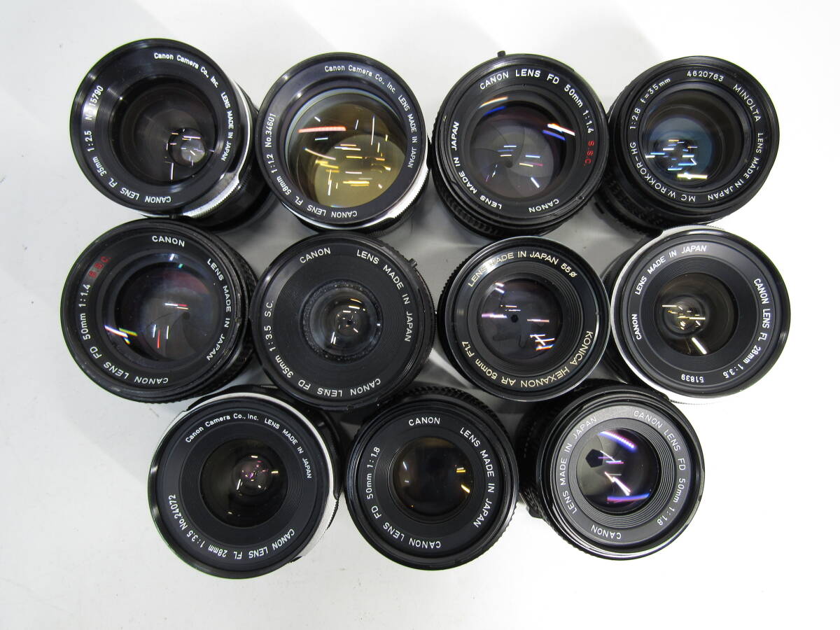 T-3924[同梱不可] 単焦点 レンズ 11点まとめ Canon Minolta Konica キャノン ミノルタ コニカ フィルムカメラ MF マニュアル ジャンク