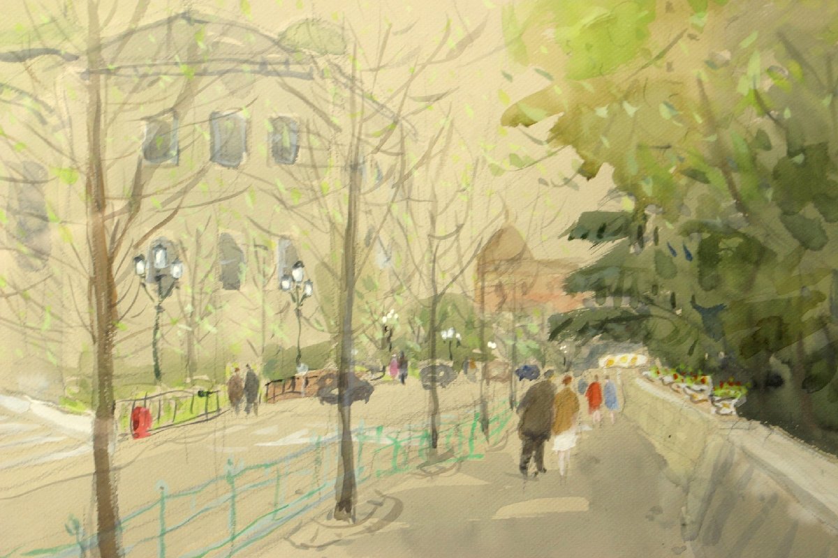 絵画 水彩画 林正治『並木の道』風景画 真作保証 現代創像美術協会会員 8号 タトウ箱