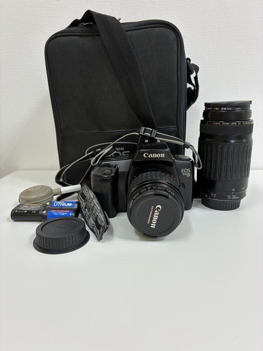 1円〜　 Canon キャノン EOS1000 QD 一眼レフ フィルムカメラ　レンズ　70-300 58mm 35-80 52mm ボックス　レンズカバー　等　セット