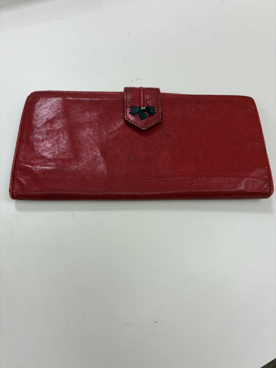 1円スタート　NINA RICCI ニナリッチ長財布 レッド レザー フラップ リボンモチーフ　ウォレット　レディース