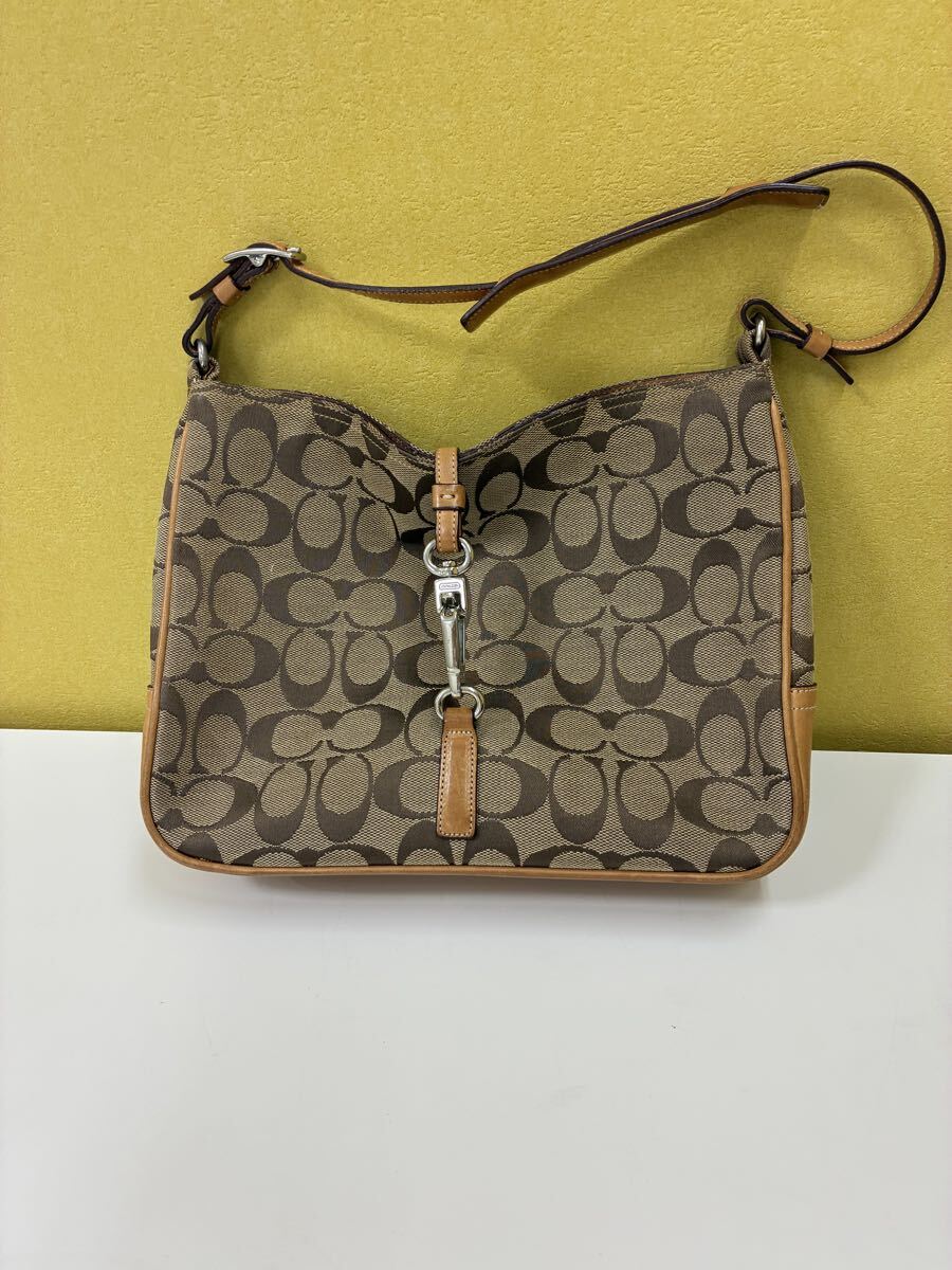 1円スタート　COACH コーチ　シグネチャー　キャンバス　総柄　ワンショルダーバッグ　ブラウン6091