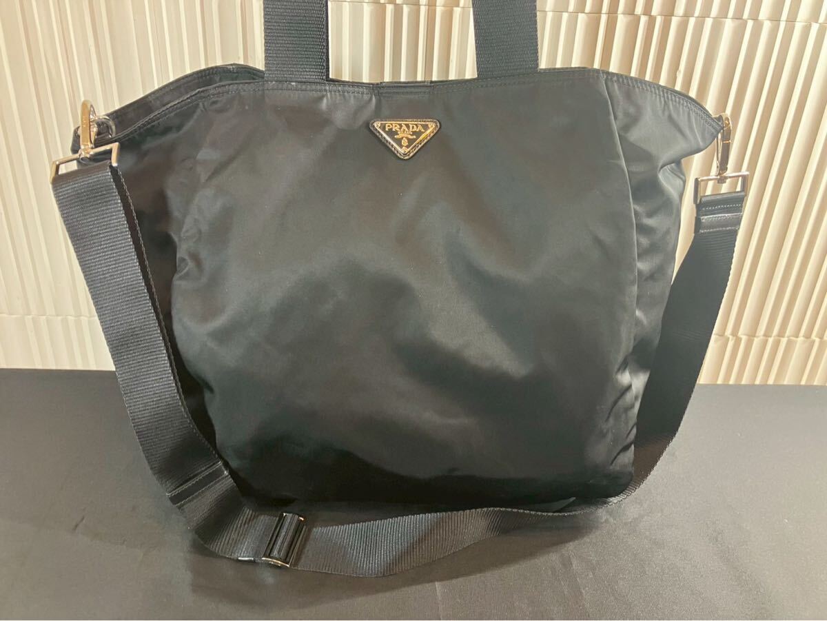 不村2202 PRADA プラダ ナイロン トート ショルダー バッグ 三角ロゴ ブラック