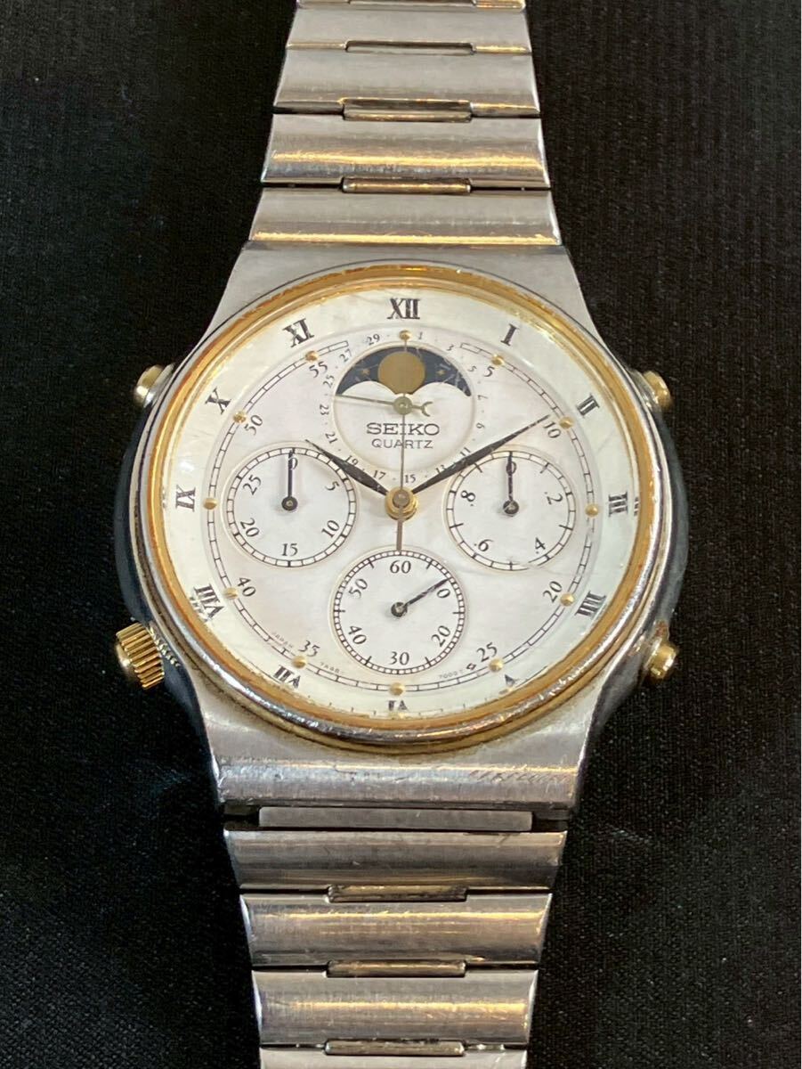 S2203 SEIKO セイコー ムーンフェイズ クロノグラフ 7A48-7000 ホワイト文字盤